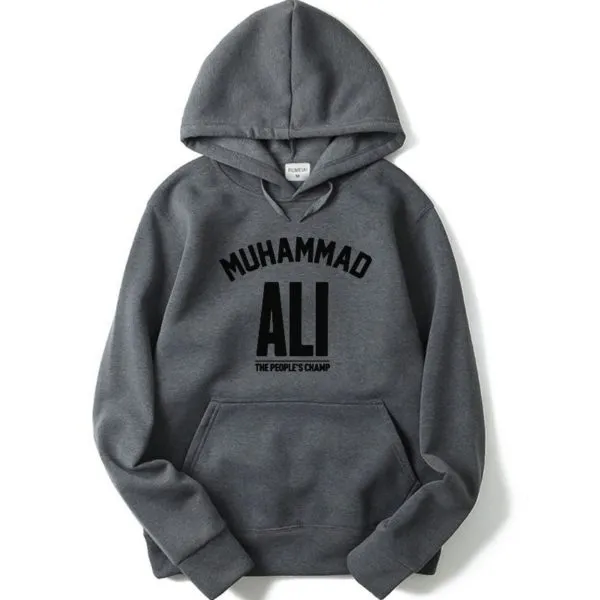 Men's Solid Color Fleece Pullover Sweatshirt Hoodie Letter Print Dark Gray Black Logo - Shop at LoveMi