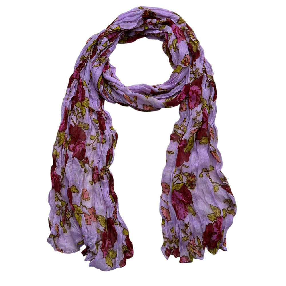 Magenta Printed Polyester Scarf - Crinkle Long Scarf 63inchx23inch - Image 3