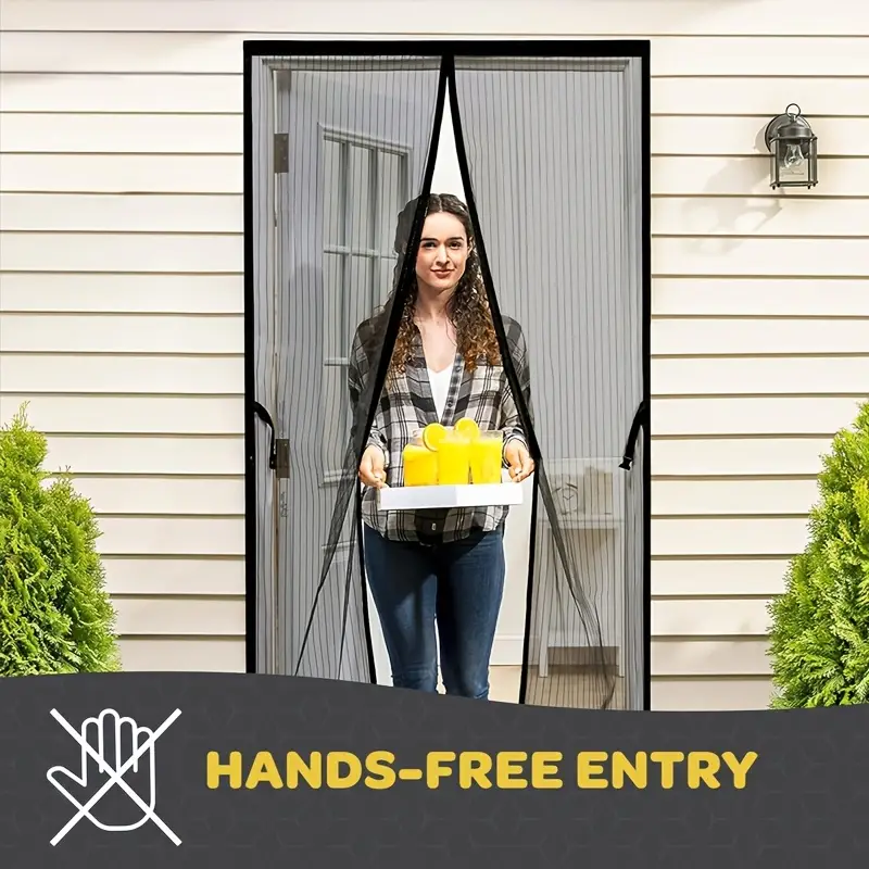 Magnetic Screen Door Curtain - Manual Or Automatic Close, Black Stripe Design, Mosquito-proof Summer Breathable Partition, Suitable For Living Room, Bedroom, Ga