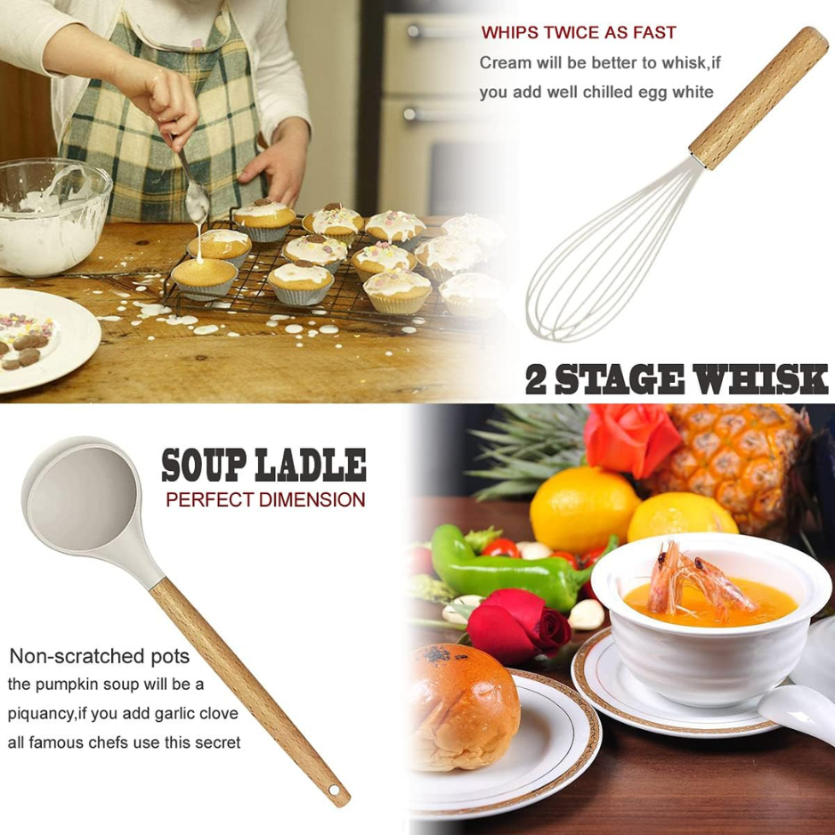 35 PCs Cooking Utensils With Grater,Tongs, Spoon Spatula  Turner Made Of Heat Resistant Food Grade Silicone And Wooden Handles 4