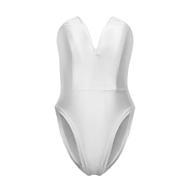 Women's V neck Tight Jumpsuit Top White - Shop at LoveMi