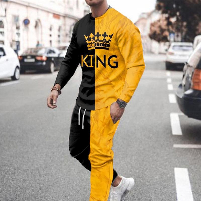 3d Digital Printing Crew Neck Sweater Sports Trousers Suit