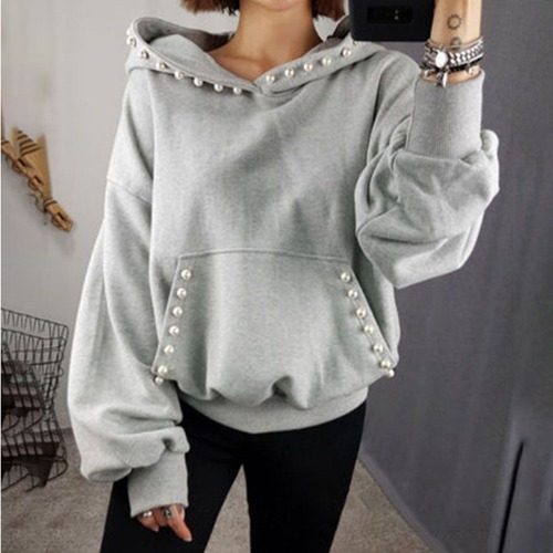 Women's Hooded Beaded Pullover And Fleece Sweatshirt Jacket