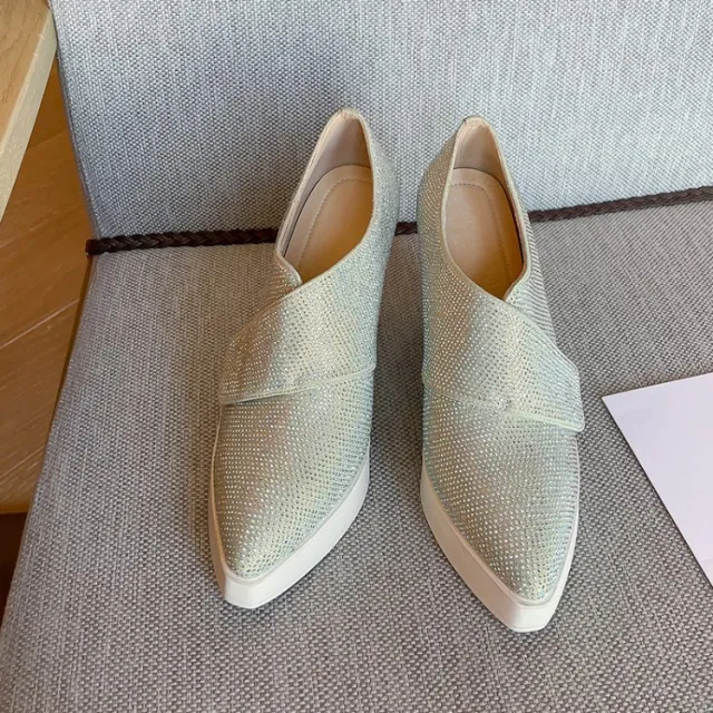 Platform Wedge Heel Women Blue High heeled Deep mouthed Small Leather Shoes Blue - Shop at LoveMi