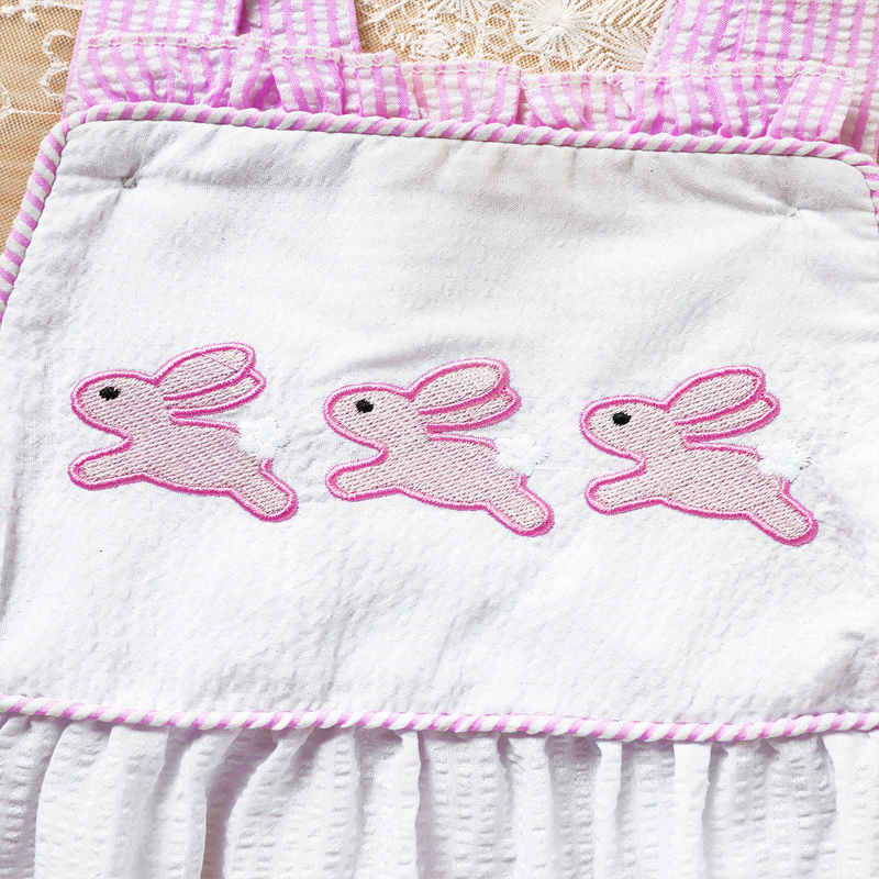 Baby Sweet Bunny Romper, Ruffle Trim Onesie With Adjustable Straps & Snap Closure