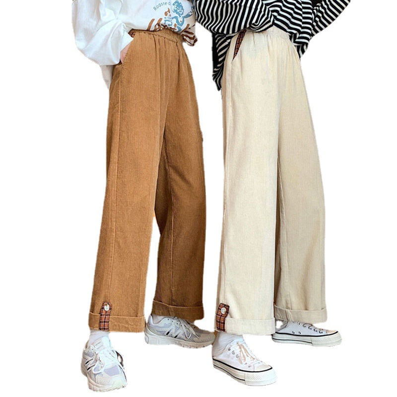 Student Plus Fleece Wide Leg  Rolled Edge Casual Long Pants