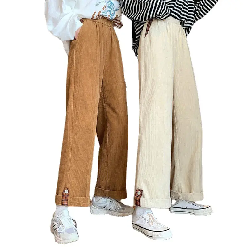 Student Plus Fleece Wide Leg  Rolled Edge Casual Long Pants