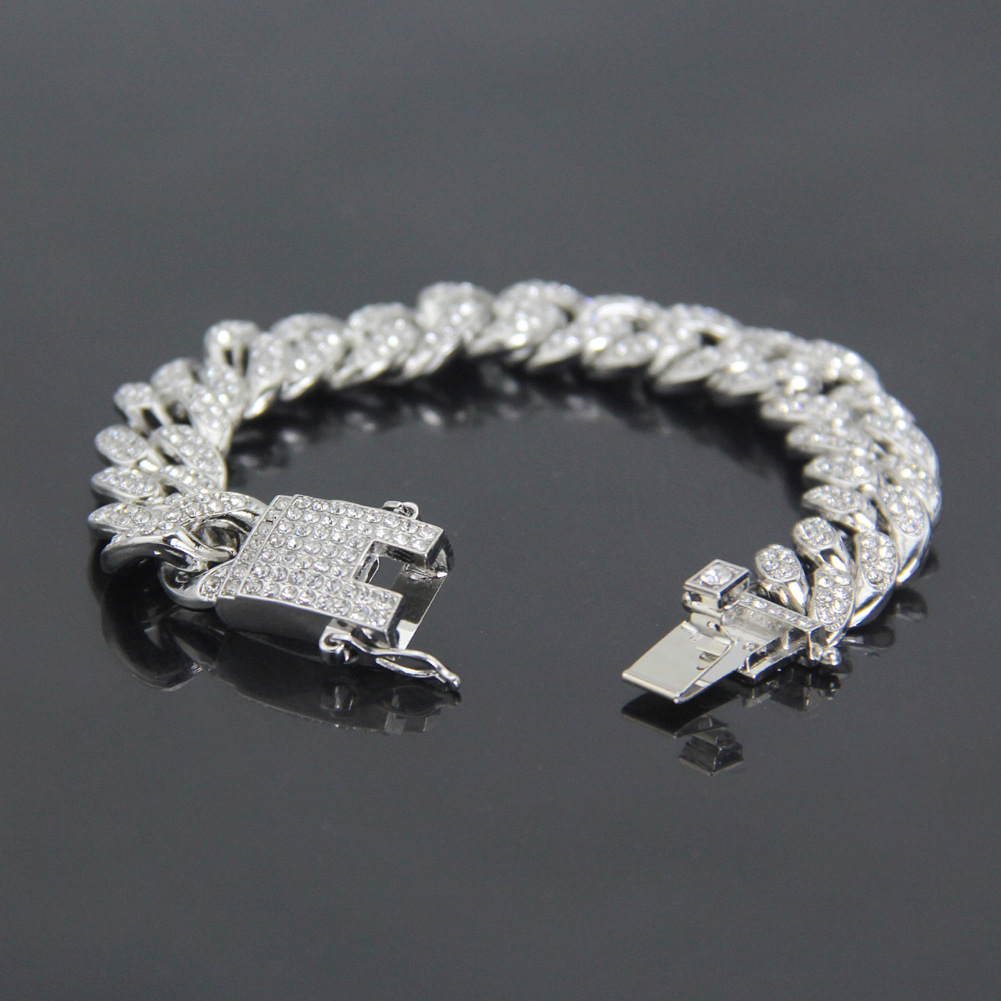 Full Rhinestone Cuban Bracelet Hiphop Men's Fashion