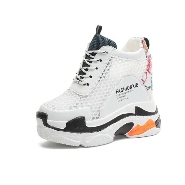 Sports Women Graffiti Casual Thick Sole 10cm Mesh Shoes White - Shop at LoveMi
