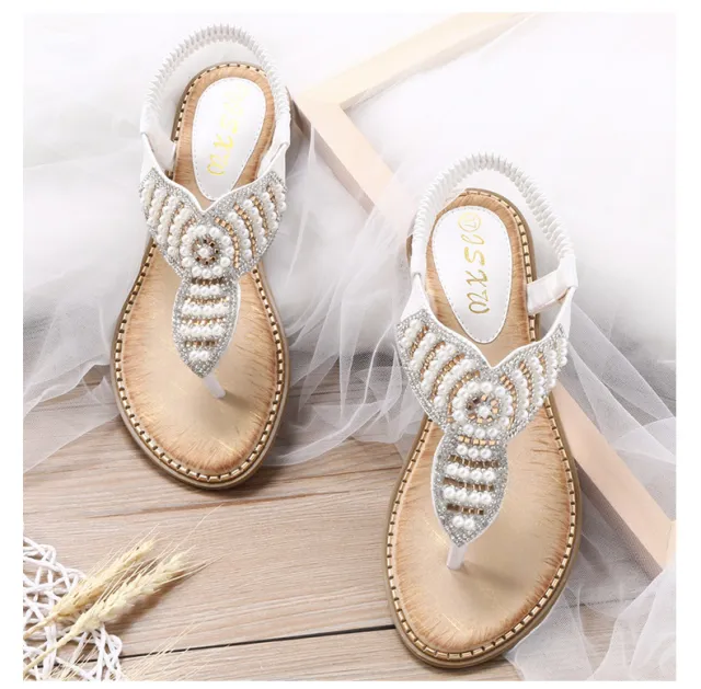 Thong Elastic Strap Sandals Cross Border Plus Size Fashion Women's White - Shop at LoveMi