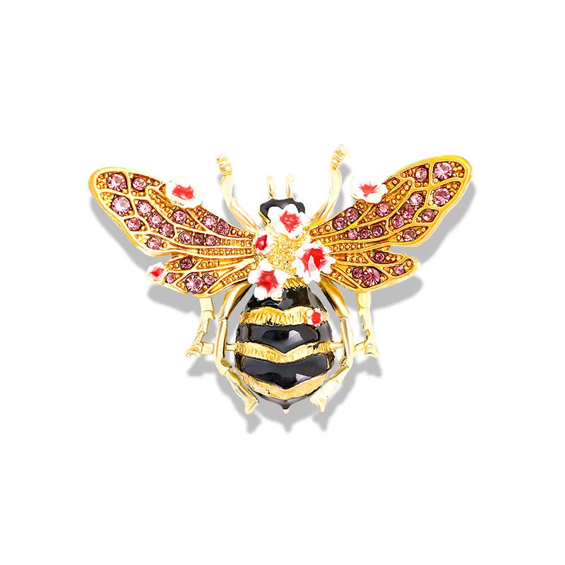 Hand Painted Enamel Glitter Diamond Vintage Bee Brooch - Yellow