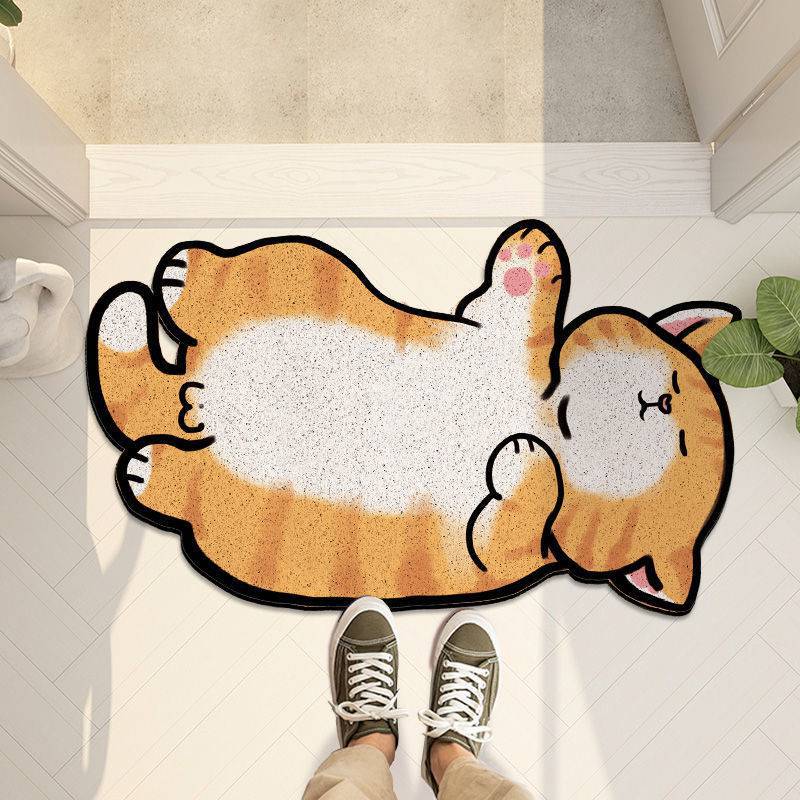 Personality Funny Orange Cat Creative Household Mat Silk Circle Non-slip Mat