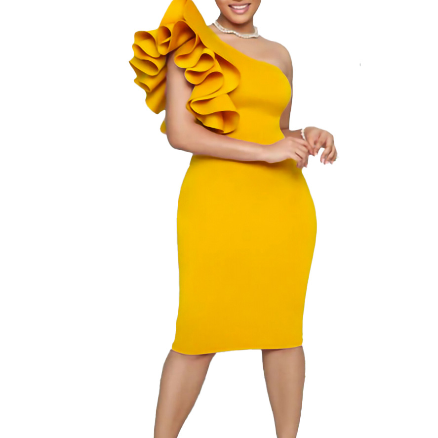 Women Sheer Bodycon Dress Office Lady Elegant Vestido Big Yellow - Shop at LoveMi