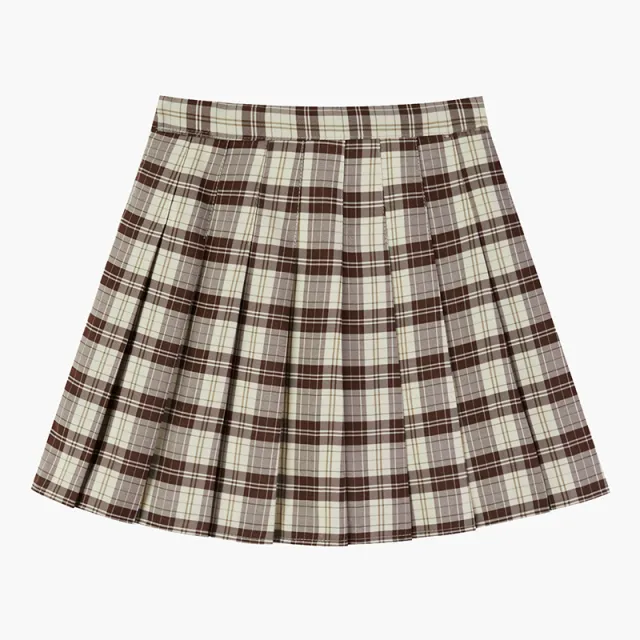 Women's A line Half Body Plaid Pleated Skirt Coffee - Shop at LoveMi