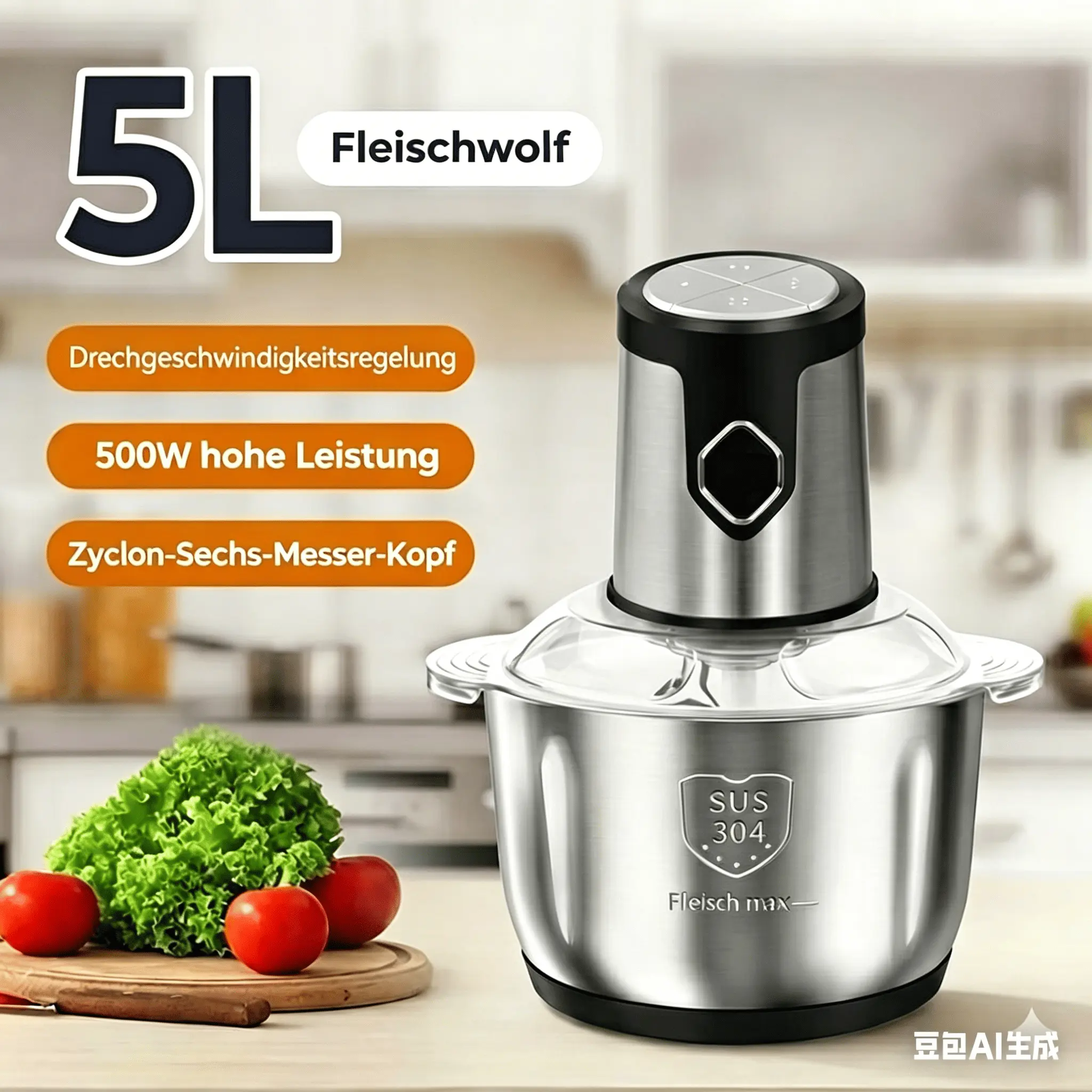 5L Stainless Steel Bowl Kitchen Meat Grinder