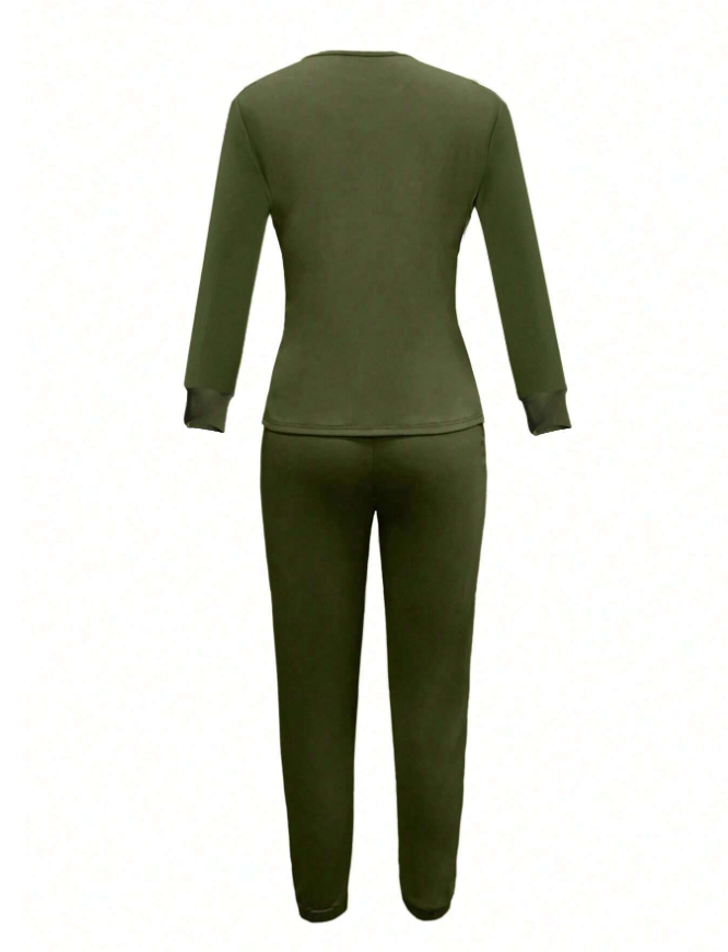 Casual Round Neck Long Sleeve Top And Pants Suit