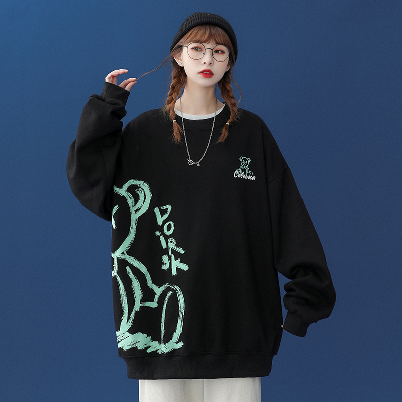 Bear Sweatshirt Women's Spring And Autumn Sweet And Cool Salt Lazy Style BF Top