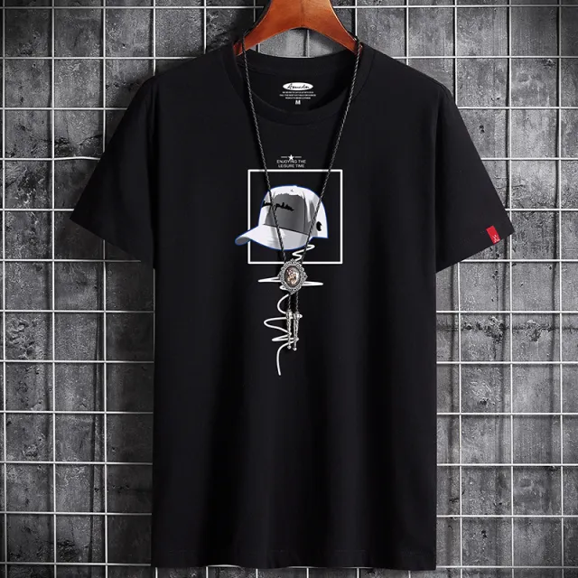 Short sleeved T shirt Men's Summer Cotton Loose fitting Plus Size Men's Shirt Black - Shop at LoveMi