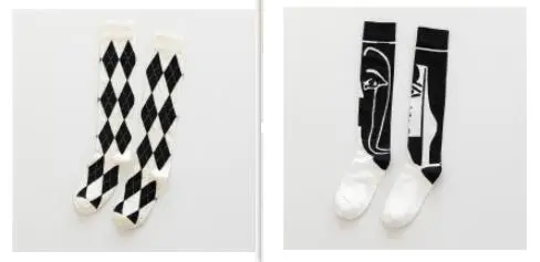 Trendy Cool Calf Socks Female Retro Street Black And White Set - Shop at LoveMi