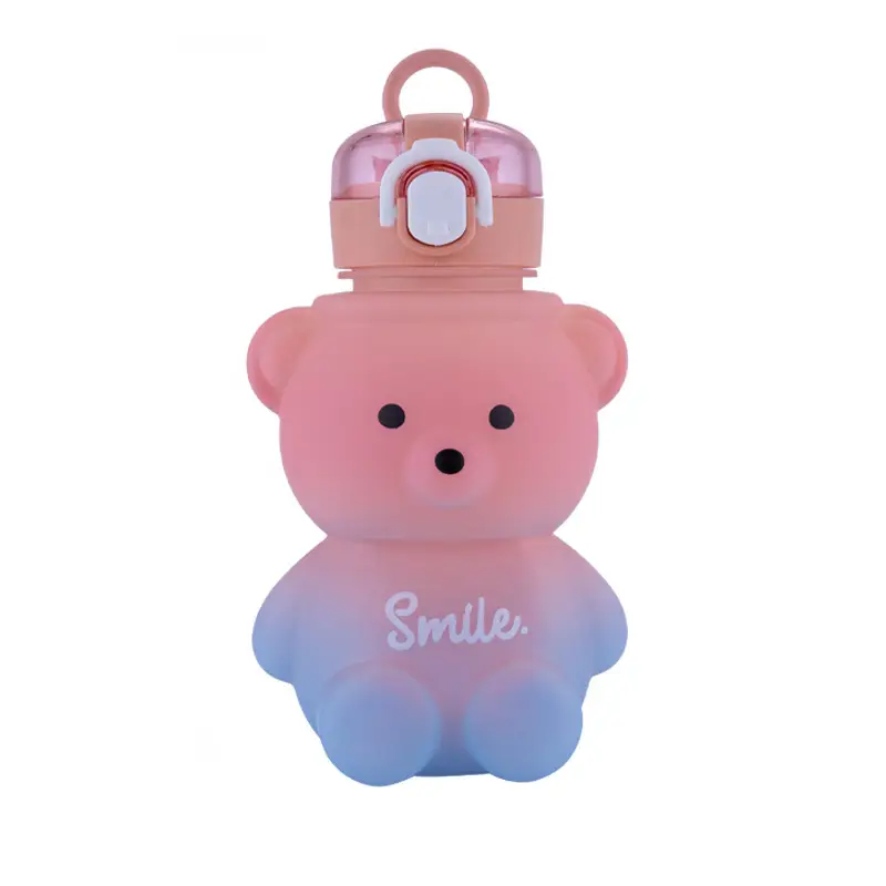 Large Capacity Gradient Bear Water Bottle Cartoon Straw Type
