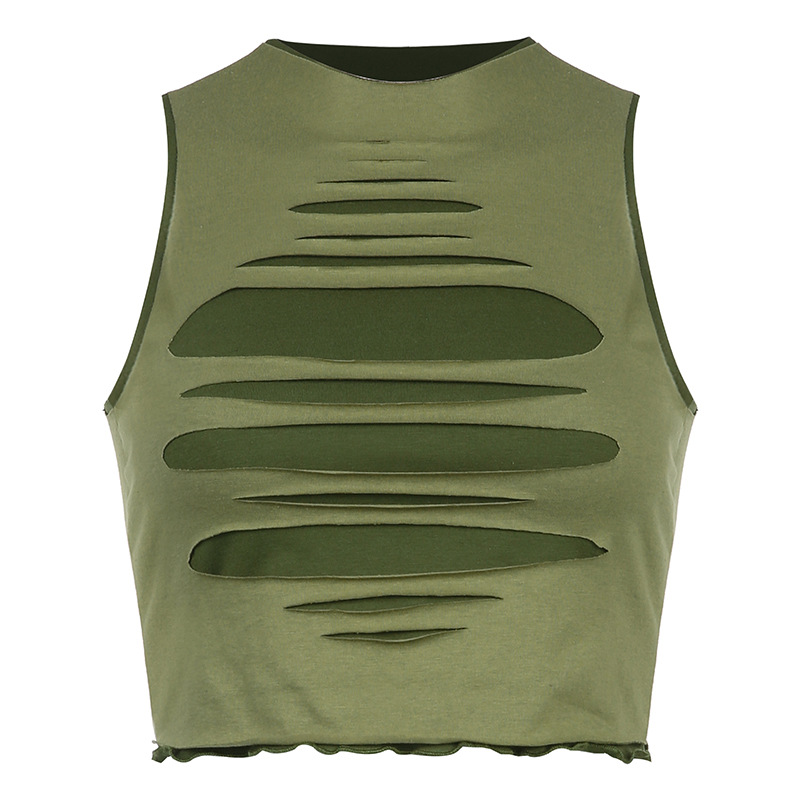 Irregular Hole-burning Fungus Fringe Vest And Hip Skirt Suit