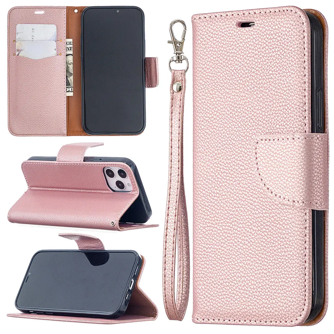 Lychee Pattern Solid Color Flip Leather Case
