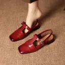 Women's Handmade Full-Grain Leather T-Strap Slingback Mary Jane Sandals, Square-Toe Block Heel Shoes view 8