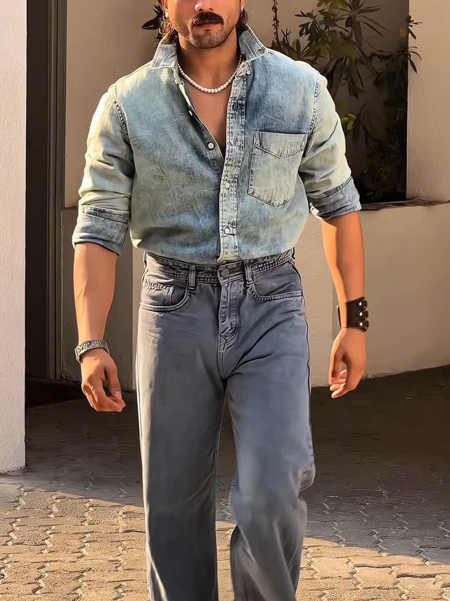 Light Blue Washed Denim Button-down Shirt