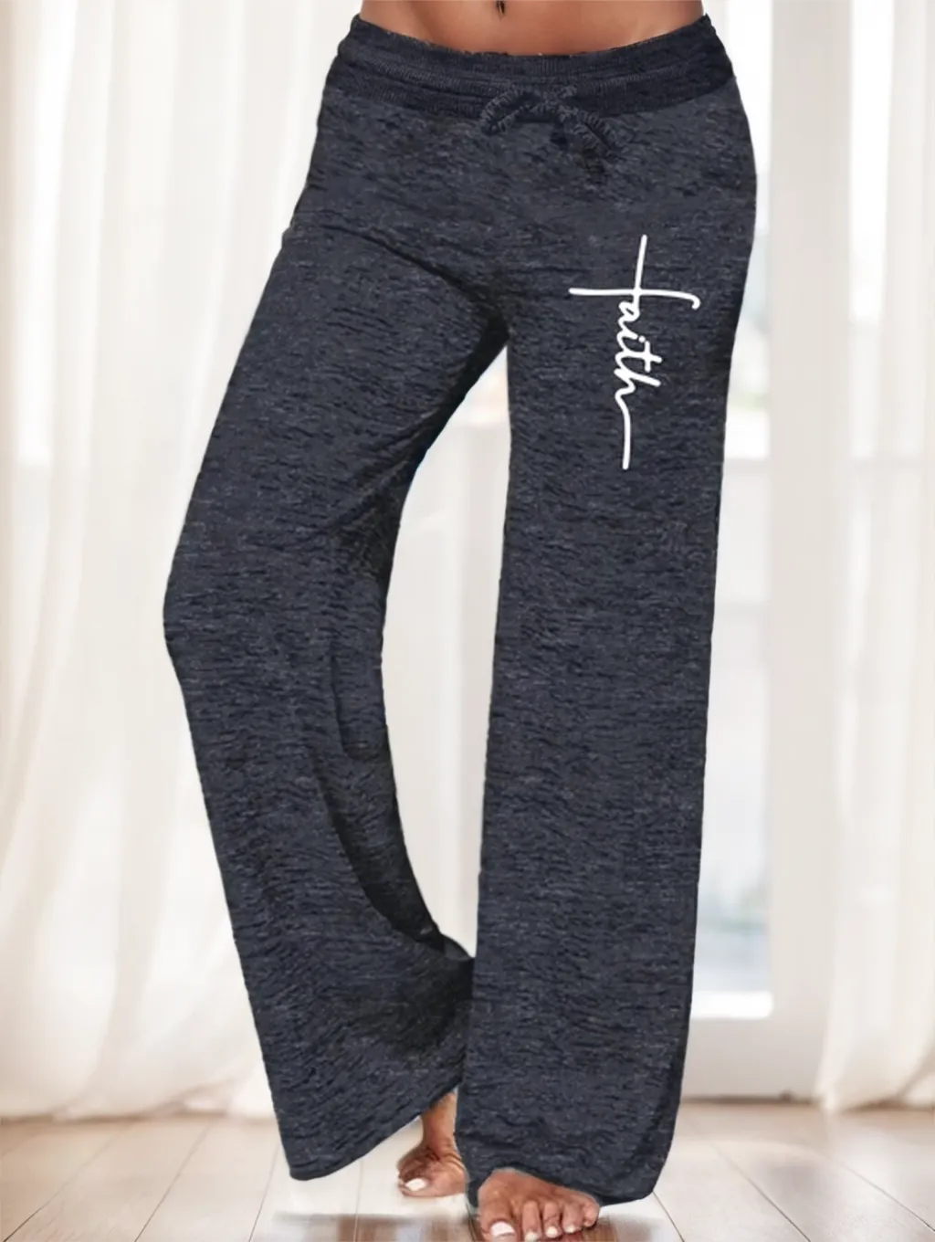 Ladies' Solid-colored Wide-leg Pants - Black
