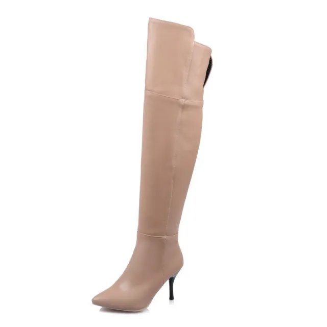 Zip Stiletto Ladies Over the knee Boots Beige - Shop at LoveMi