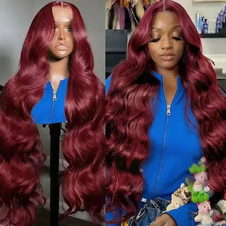 13x6 Human Hair Lace Wig, High-Definition Burgundy
