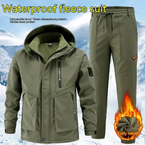 Men's Cold-proof Warm with Velvet Thick Work Clothes Suit