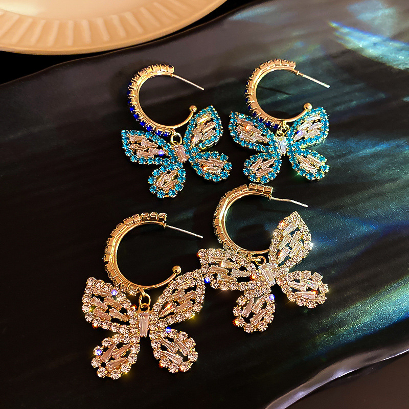 925 Silver Needle Full Diamond Zircon Butterfly Earrings - 7