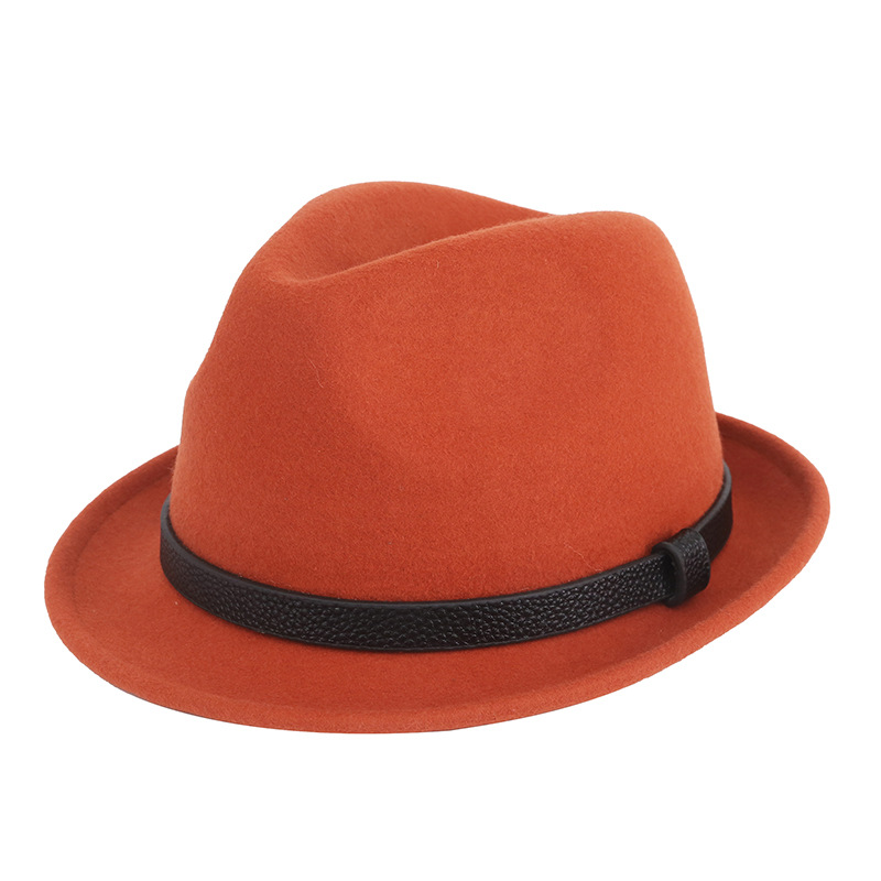 Autumn And Winter Pure Wool Rolled Edge Short Brim Bell British Gentleman Hat Orange - Shop at LoveMi
