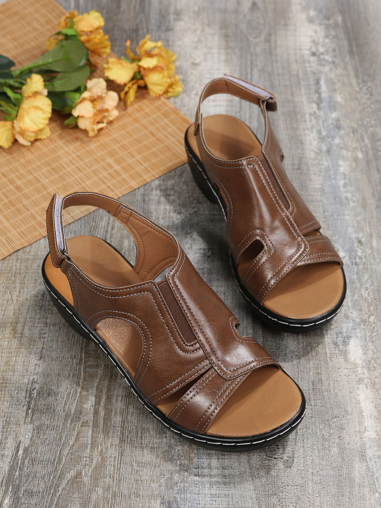 Title 4, Womens Velcro Cutout Chunky Sole Large Open To...