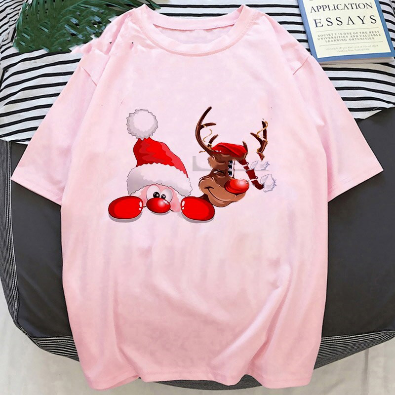 Title 3, Cartoon Santa Christmas Deer Print T Shirt