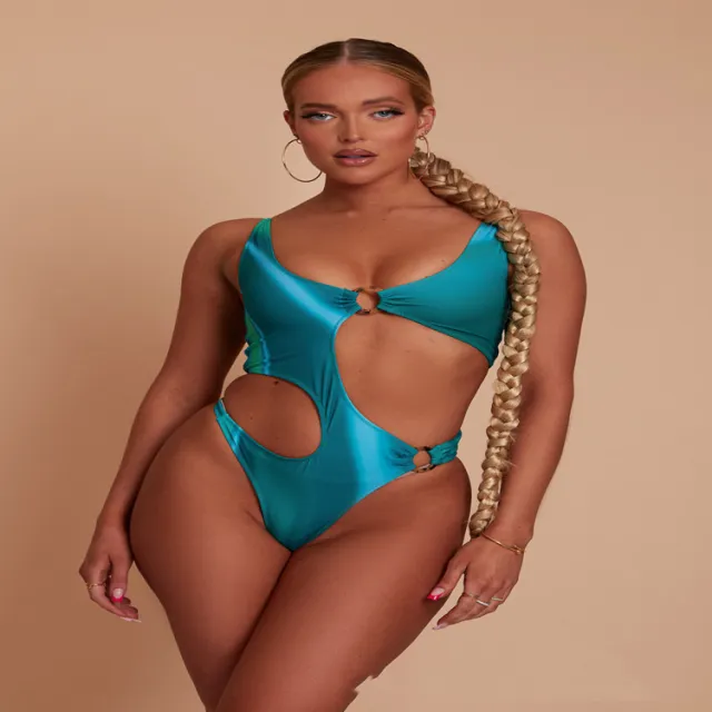 Stylish Metal Ring Decorated Backless One Piece Swimsuit Green - Shop at LoveMi