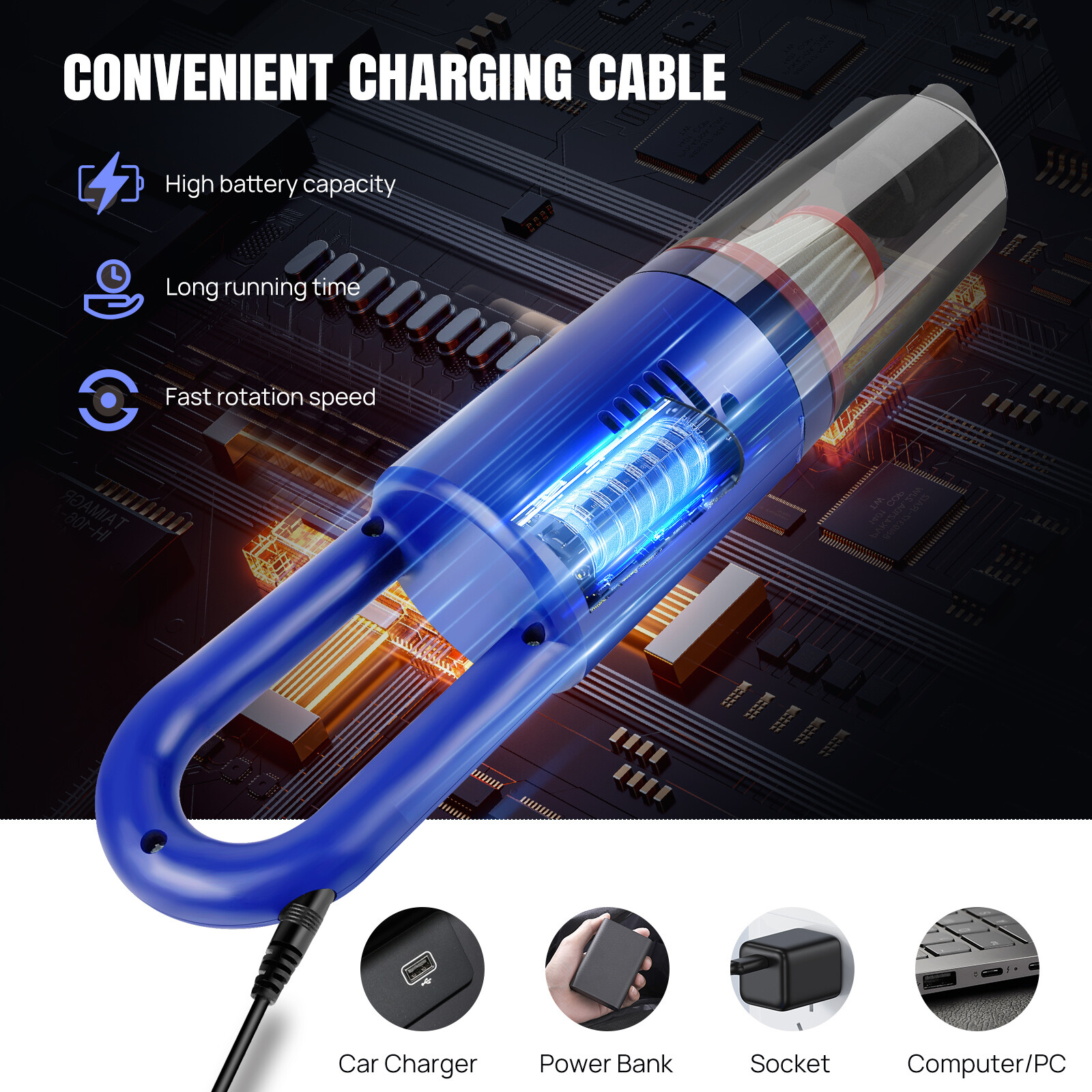 Cordless Handheld Car Vacuum Cleaner Wet Dry Powerful Strong Suction Cleaning — image 2