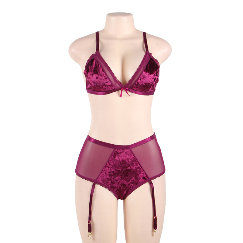 European And American Plus Size Underwear Three-point Bra Garter Set