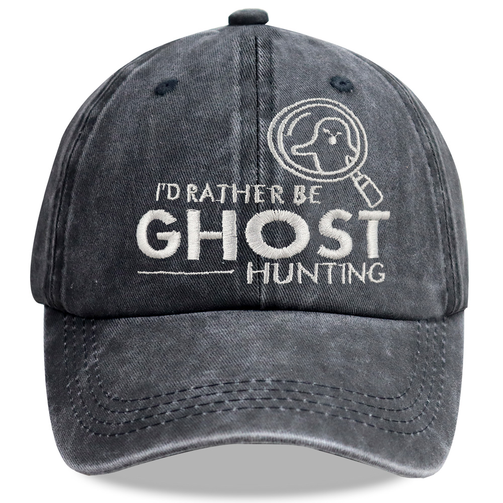 2pcs I'd Rather Be Ghost Hunting Embroidered Baseball Cap, Vintage Washed Distressed Hat, Halloween Ghost Hunter Costume Accessory