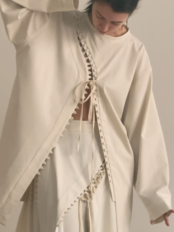 Cream Lace Up Detail Top And Asymmetric Maxi Skirt Set Cream - Shop at LoveMi