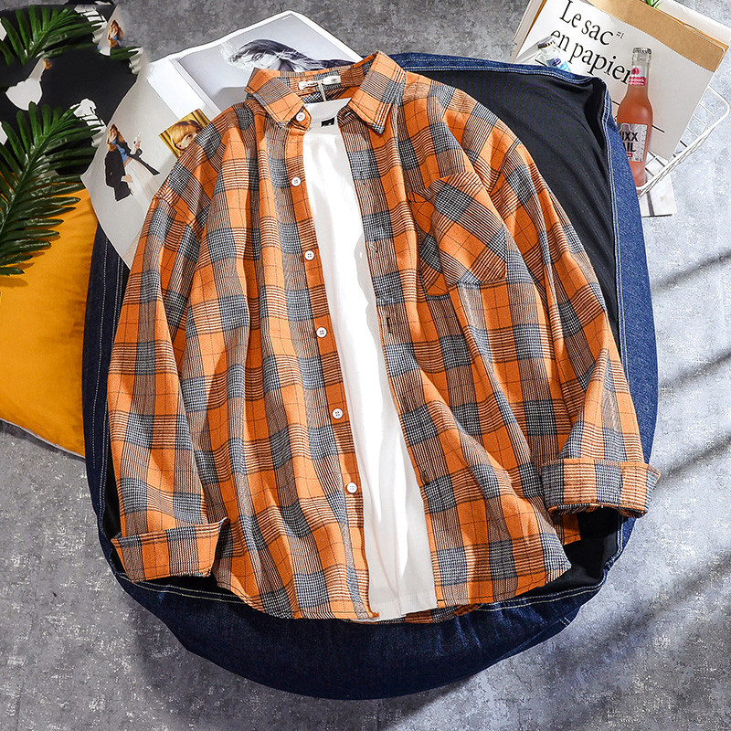 Spring And Autumn Ins Plaid Shirt Men's Long Sleeve
