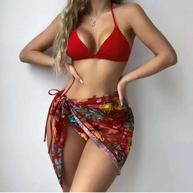 European And American Swimming Pool Three piece Swimsuit Women Red - Shop at LoveMi