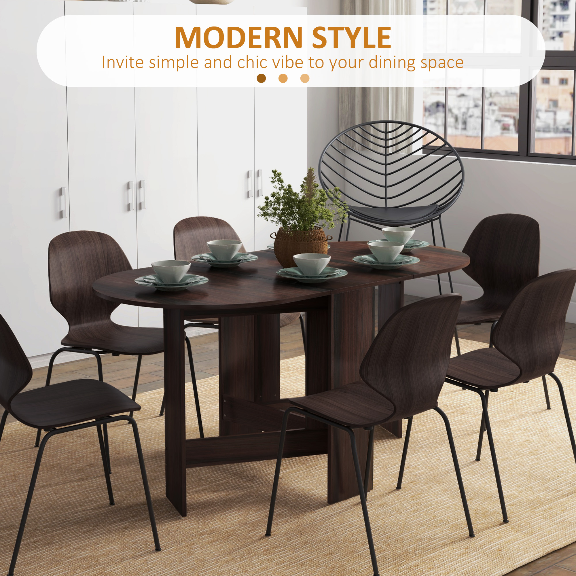 Folding Dining Table, Suitable For Small Spaces, Oval Tabletop, Chocolate Wood — image 11