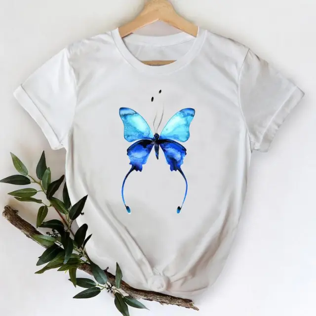 European And American Summer Women's Watercolor Butterfly Sweet Couple Loose Short Female Harajuku Style Round Neck Coz26694 - Shop at LoveMi