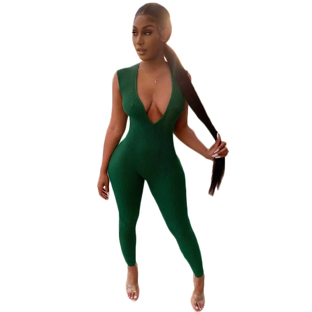 Women's Snake Deep V Neck Sleeveless Slim Jumpsuit