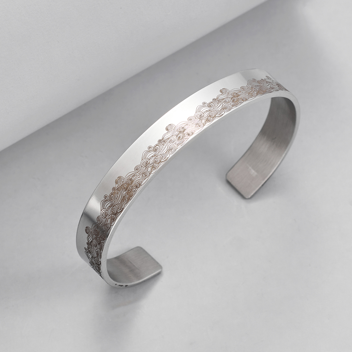 Title 5, Engraved Inspiration Message Waves Cuff Bangle ...