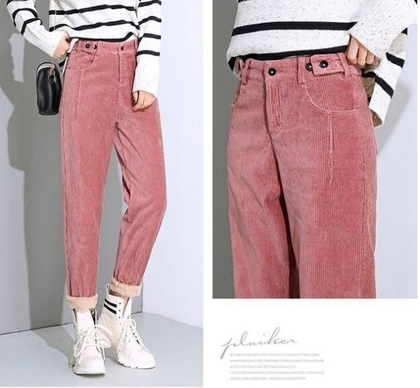 Title 2, Women Pants Loose Corduroy Harem High Waist