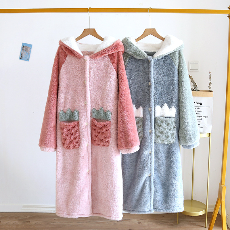 Plush Cute Rabbit Ear Coral Fleece Pajamas