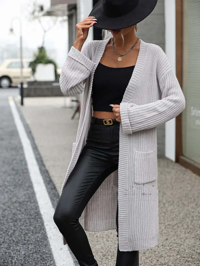 New Women's Solid Color Knitwear Women's Coat Sweater Gray - Shop at LoveMi